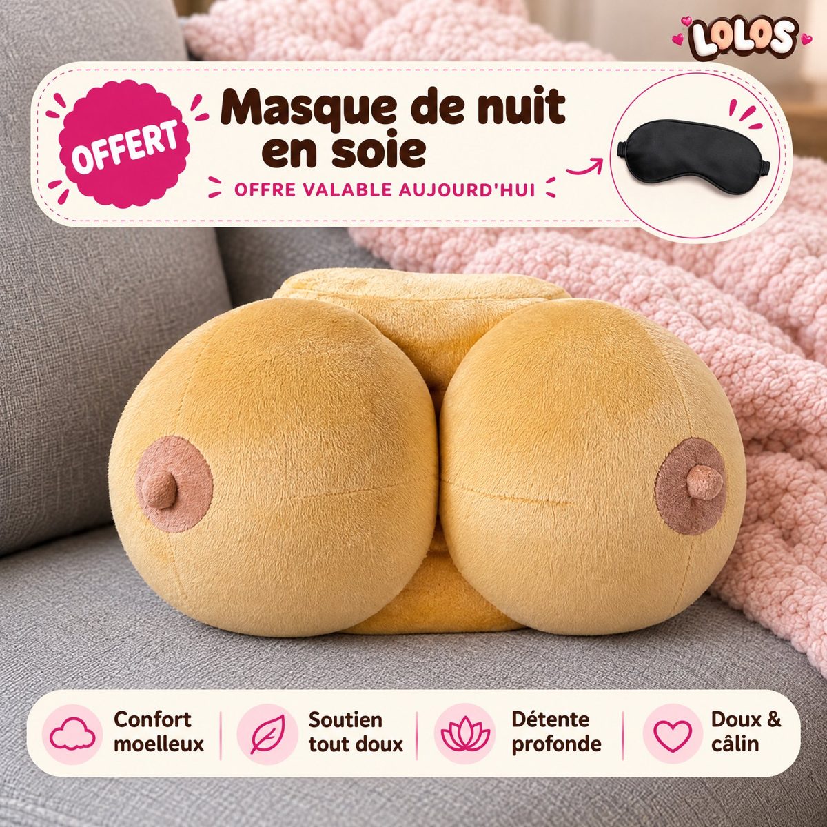 Coussin Lolo avec masque de nuit offert